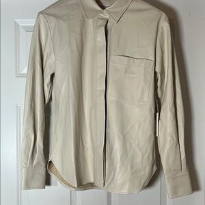 Good American women’s faux leather  Light Tan Shirt Jacket